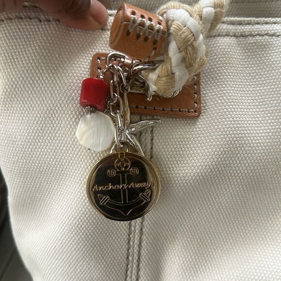 BRIGHTON RARE RED & WHITE STARFISH HARBOR TOTE NAUTICAL SHOULDER BEACH BAG - Picture 3 of 10